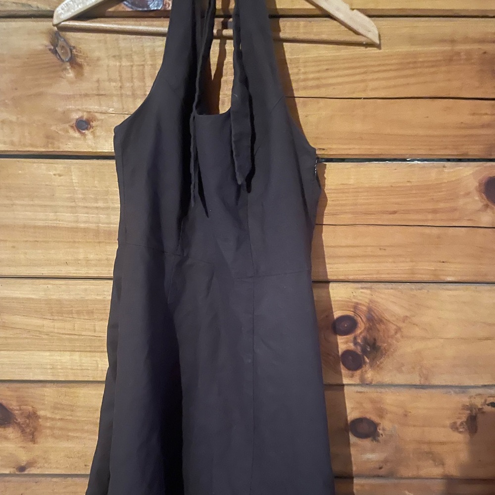 Brown Linen Halter Neck Dress